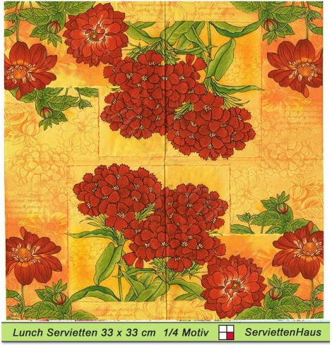 Rote Blumen auf gelb - 1 Lunch Serviette