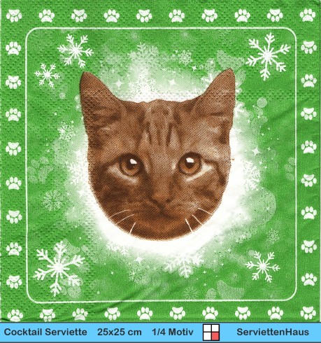 Rote Katze auf grün - 1 Cocktail Serviette