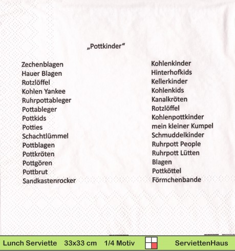 Deutschland - Ruhrpott Pottkinder - 1 Lunch Serviette