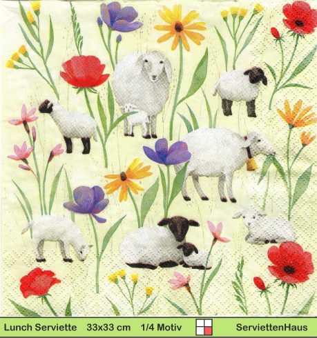 Aurelie Blanz - Schafe unter großen Blumen - 1 Lunch Serviette