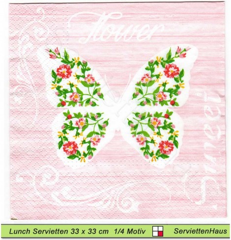 Schmetterling mit Körper aus Blumen - 1 Lunch Serviette