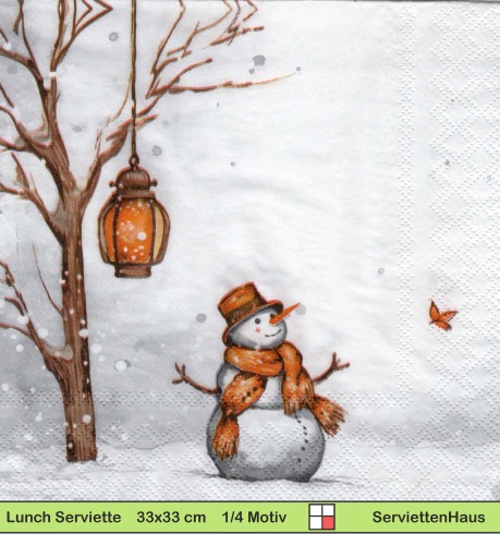 Schneemann mit Laterne im Wald - 1 Lunch Serviette