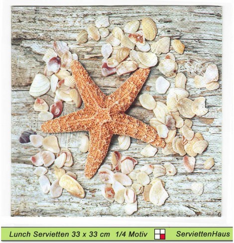 Seestern mit Muscheln auf Holz liegend - 1 Lunch Serviette