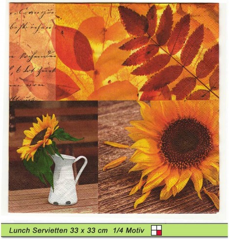 Sonnenblume in Emaillevase und Zweige - 1 Lunch Serviette