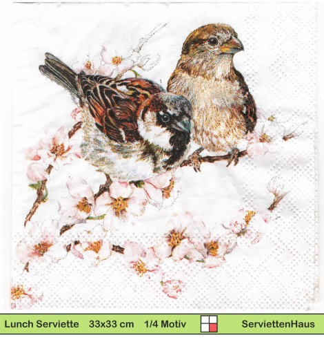 Spatzen auf einem Kirschzweig - 1 Lunch Serviette
