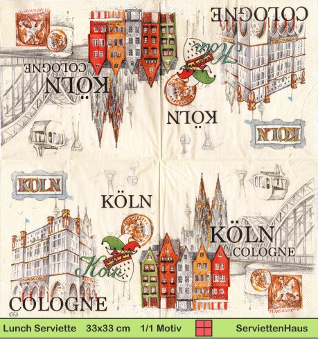 Deutschland -Köln - Cologne - 1 Lunch Serviette - halbes Motiv