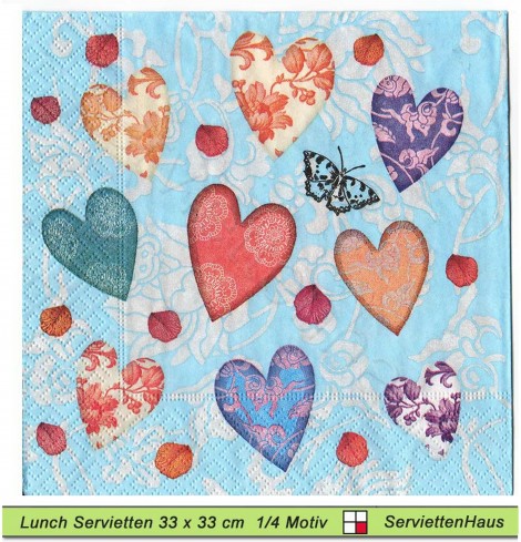 Stoffherzen mit Schmetterling - 1 Lunch Serviette