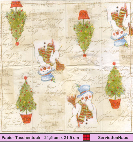 Schneemann und Tannenbaum  - 1 Taschentuch