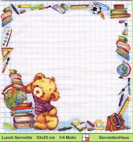 Teddy mit Schulbücher - 1 Lunch Serviette