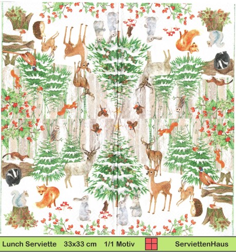 Waldtiere im Schnee als halbes Motiv - 1 Lunch Serviette