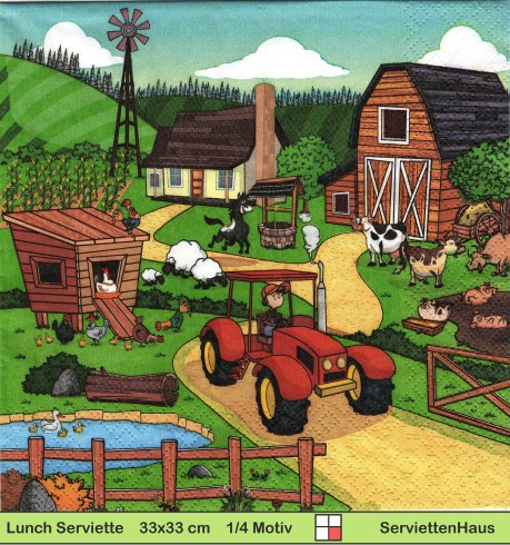 Auf dem Bauernhof mit Traktor und Tieren - 1 Lunch Serviette