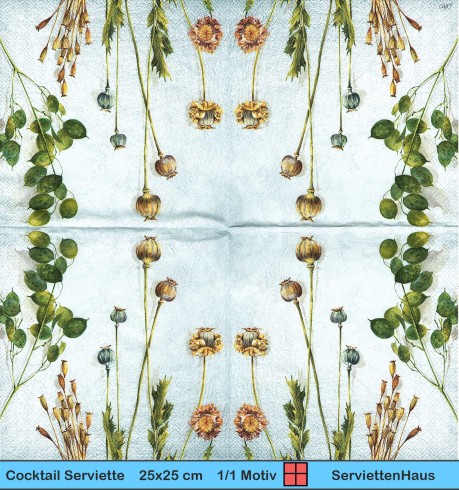Trockenblumen auf zartem blau - 1 Cocktail Serviette