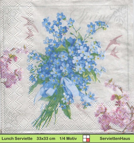 Vergissmeinnicht mit kleinen Rosen und Schwalben - 1 Lunch Serviette