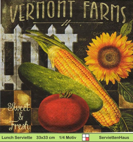 Obst und Gemüse vor Zaun liegend Vermont Farms - 1 Lunch Serviette