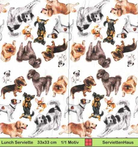 Verschiedene Hunde Pudel Pinscher  Chihuahua und mehr - 1 Lunch Serviette - halbes Motiv