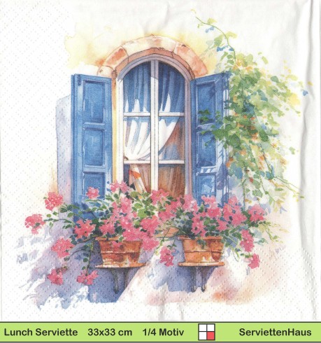 Vier verschiedene Fenster mit Blumen - 1 Lunch Serviette