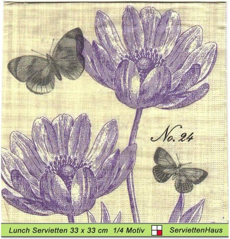 Violetter Blumen mit Schmetterlingen - 1 Lunch Serviette