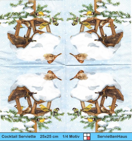 Daniela Drescher - Vögel im Winter im Vogelhaus - 1 Cocktail Serviette