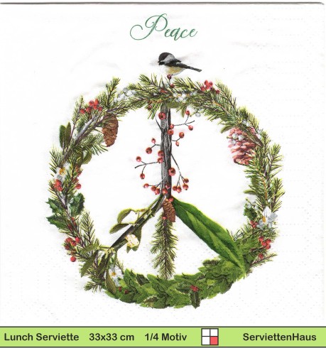 Vogel auf einem Peacezeichen aus Tannen und Misteln - 1 Lunch Serviette