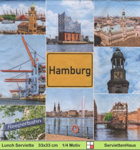 Deutschland - Stadt Hamburg - Verschiedene Wahrzeichen - 1 Lunch Serviette