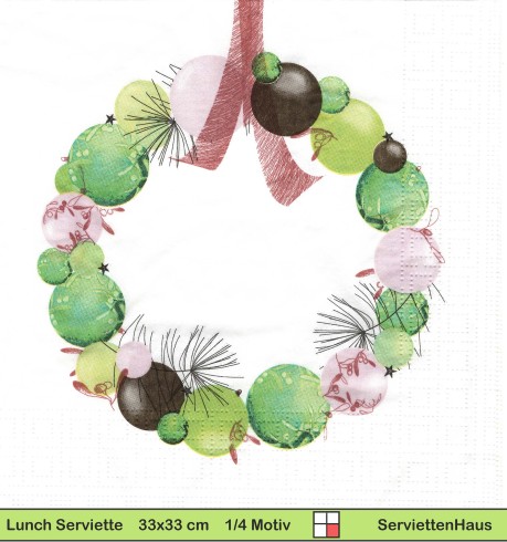 Weihnachtlicher Kranz mit Christbaumkugeln - 1 Lunch Serviette