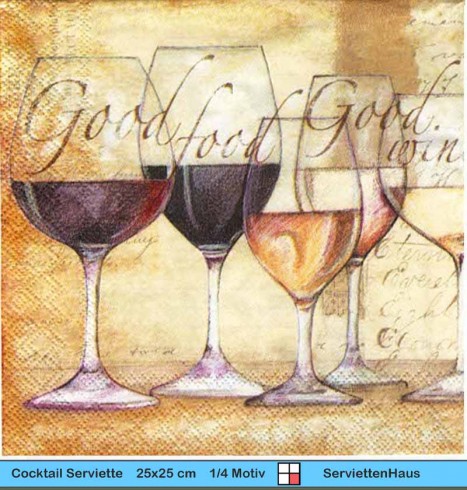 Weingläser auf Schrift - 1 Cocktail Serviette