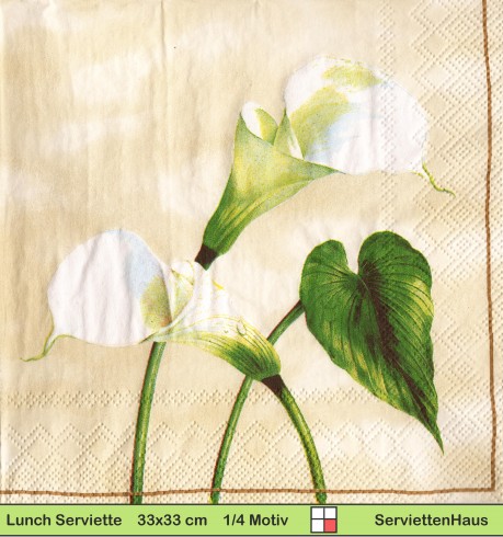 Weiße Lilien auf beige - 1 Lunch Serviette - Zwei verschiedene 1/4 Motive