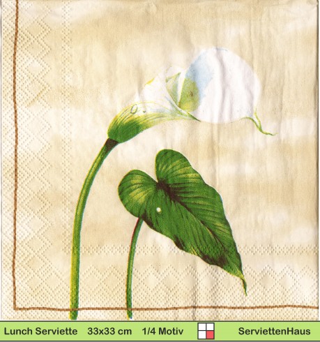 Weiße Lilien auf beige - 1 Lunch Serviette - Zwei verschiedene 1/4 Motive