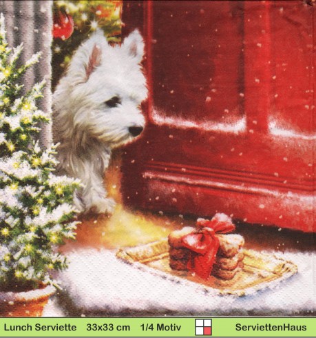 Westie bekommt Kekse geschenkt an der Haustür - 1 Lunch Serviette