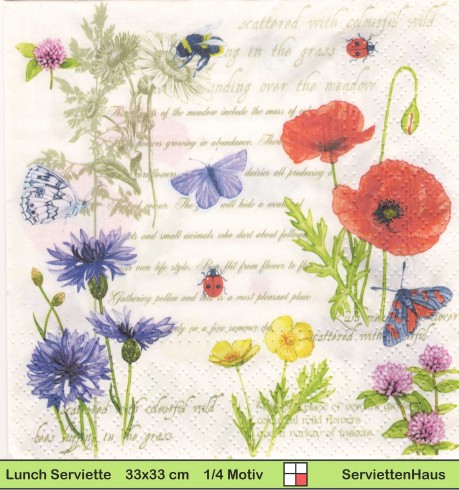 Wiesenblumen auf Schrift - 1 Lunch Serviette