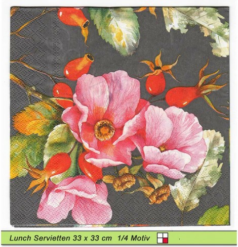 Wilde Rosen und Hagebutten - 1 Lunch Serviette
