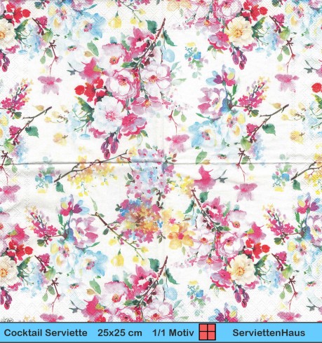 Kleine bunte Blumen - 1 Cocktail Serviette - halbes Motiv