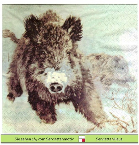 Wildsau im Schnee - 1 Lunch Serviette - halbes Motiv