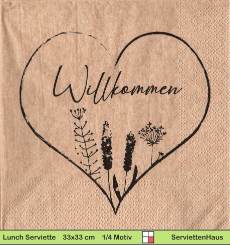 Willkommen in ein Herz geschrieben mit Blumen - 1 Lunch Serviette