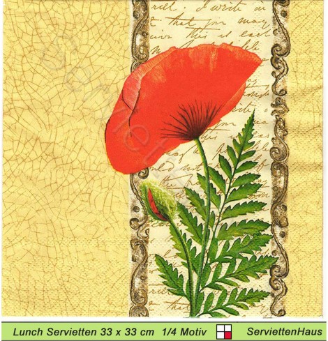 Zarte Mohnblume auf einem Brief - 1 Lunch Serviette