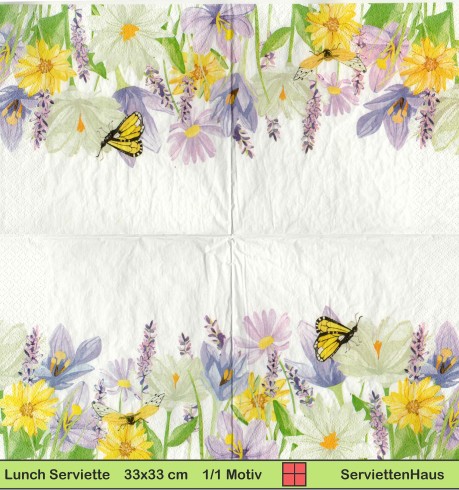 Schmetterling über Blumenwiese - 1 Lunch Serviette - halbes Motiv