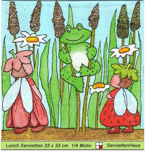 Zwei Elfen im Schilf mit Frosch - 1 Lunch Serviette