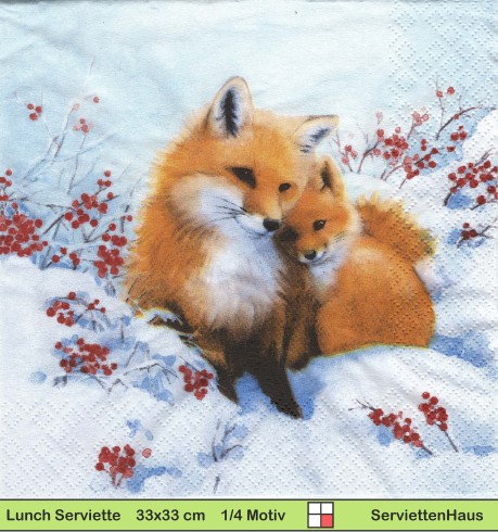 Zwei Füchse kuscheln im Schnee - 1 Lunch Serviette