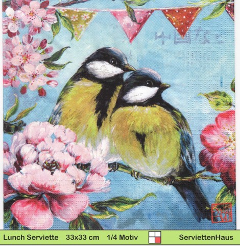 Zwei Kohlmeisen im Kirschbaum - 1 Lunch Serviette