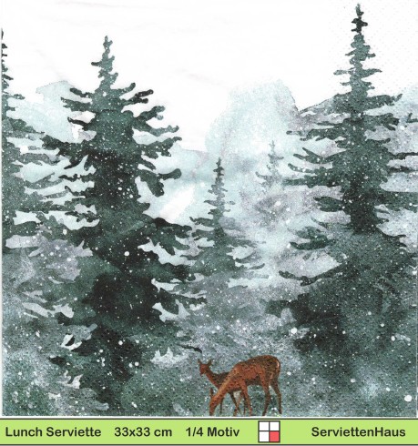 Zwei Rehe im Tannenwald im Schnee - 1 Lunch Serviette