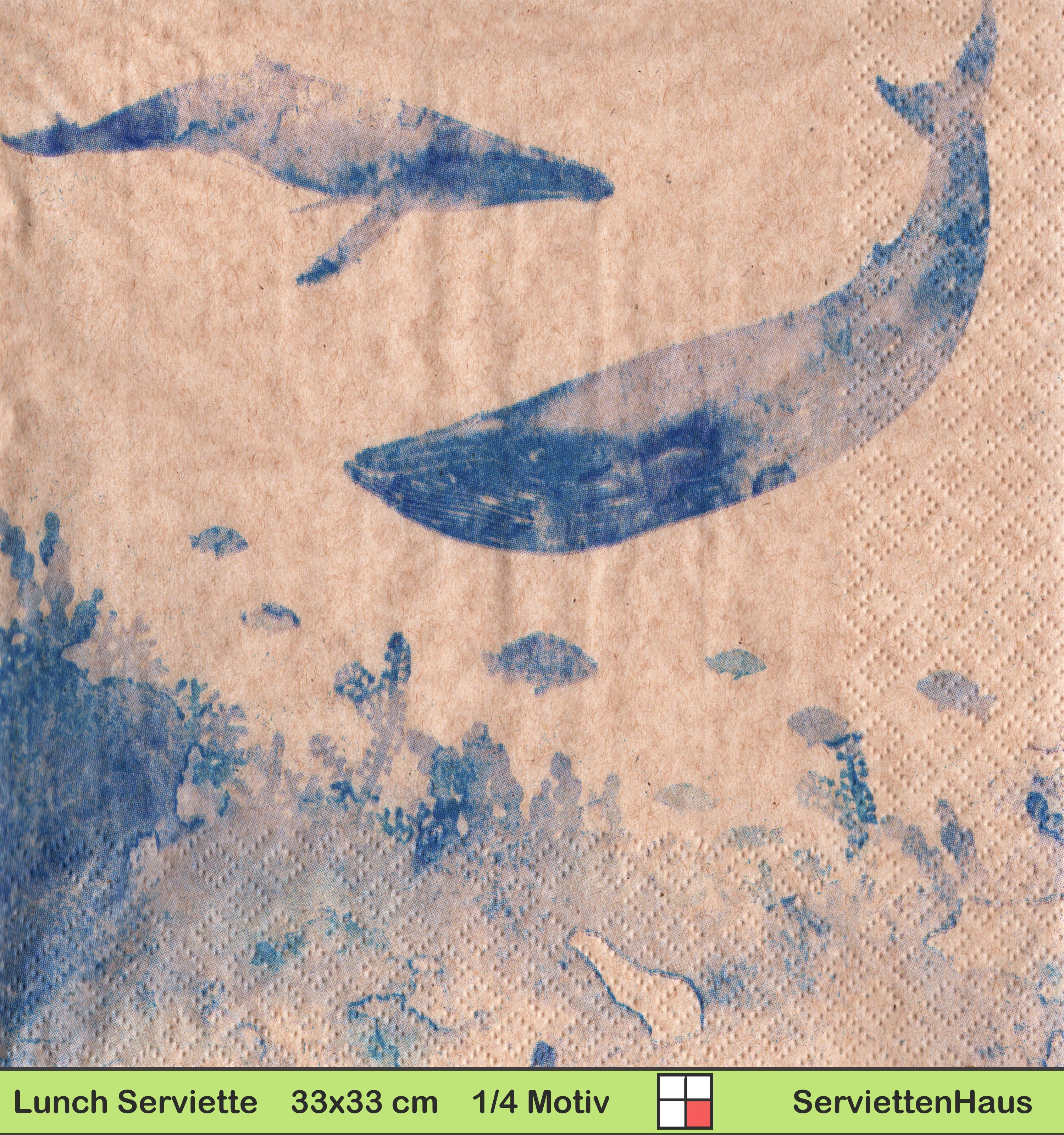 20 Servietten Wale groß 1 Packung OVP Motivservietten Meer Fische 1/2 IHR 