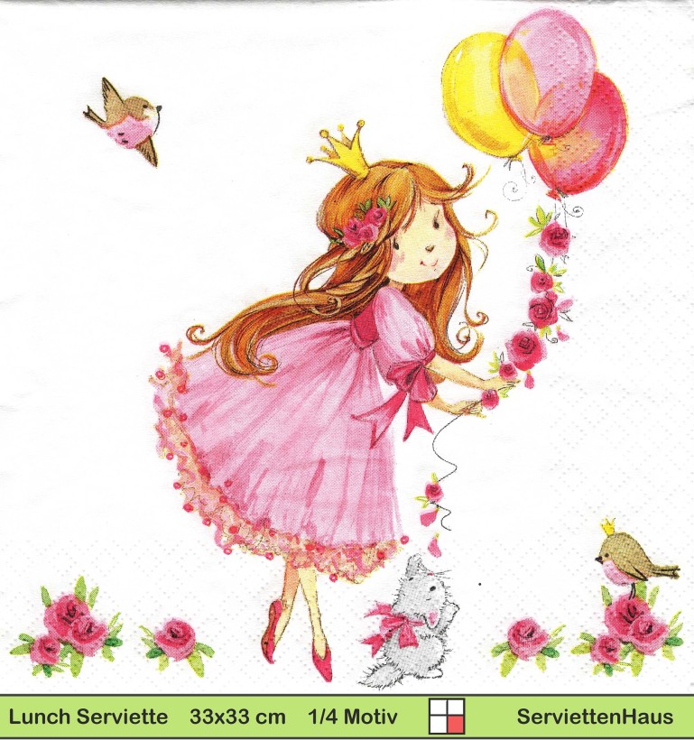 Prinzessin mit Luftballons und Hase - 1 Lunch Serviette