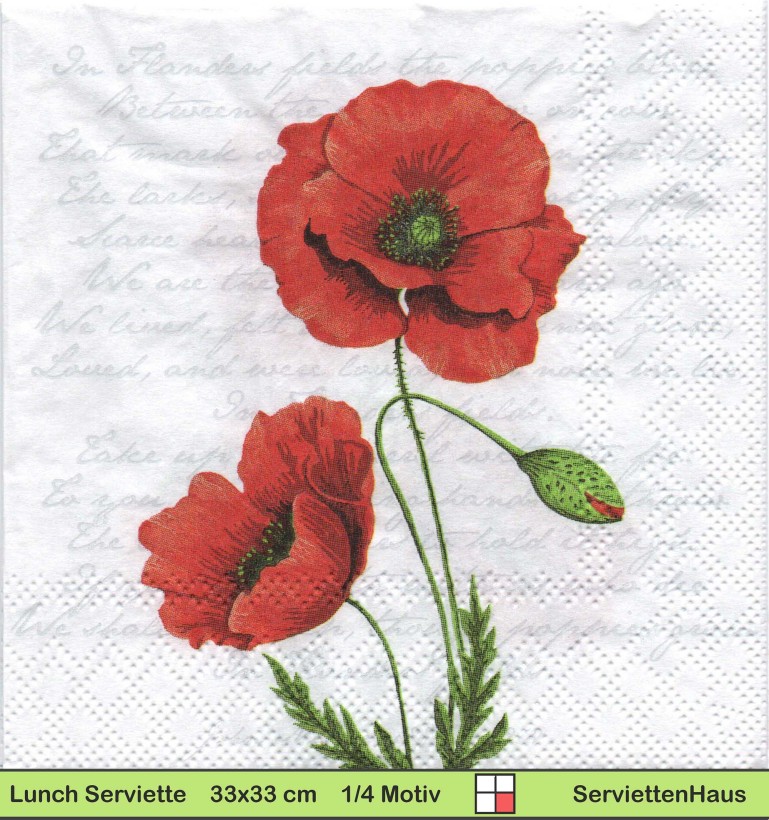 Mohnblume auf Schrift - 1 Lunch Serviette
