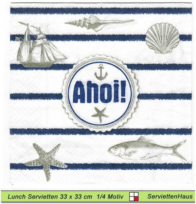 Ahoi mit Schiff und Seestern - 1 Lunch Serviette