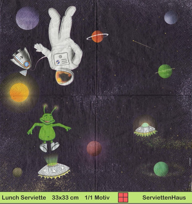 Astronaut mit Rakete und Alien - 1 Lunch Serviette - Halbes Motiv
