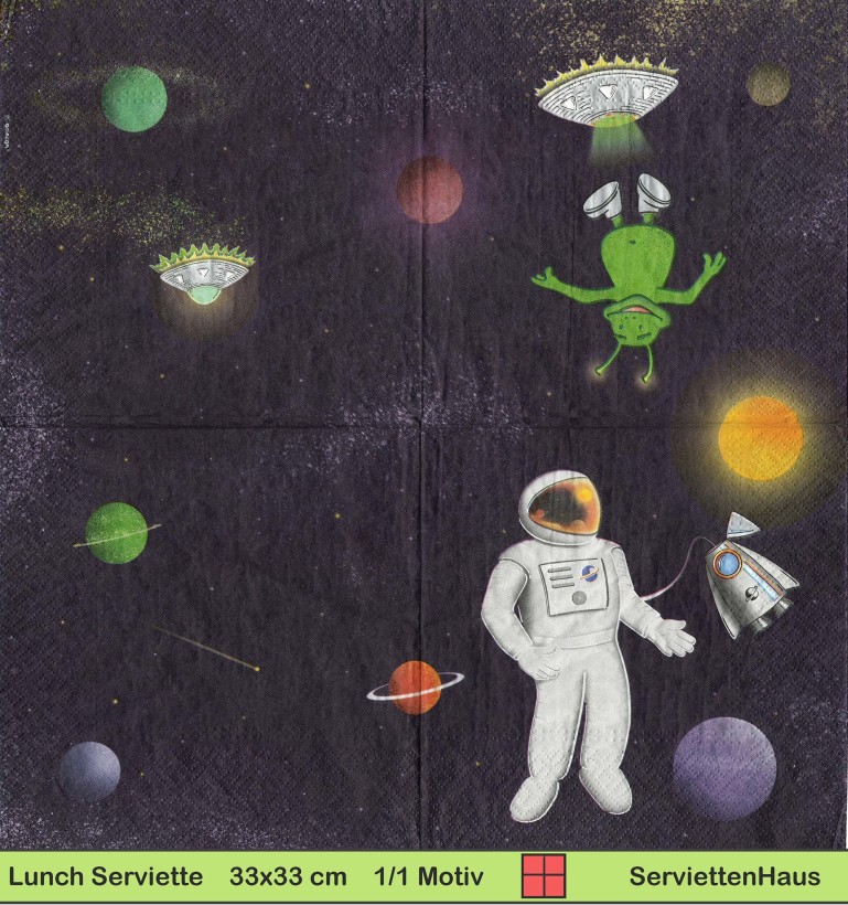 Astronaut mit Rakete und Alien - 1 Lunch Serviette - Halbes Motiv