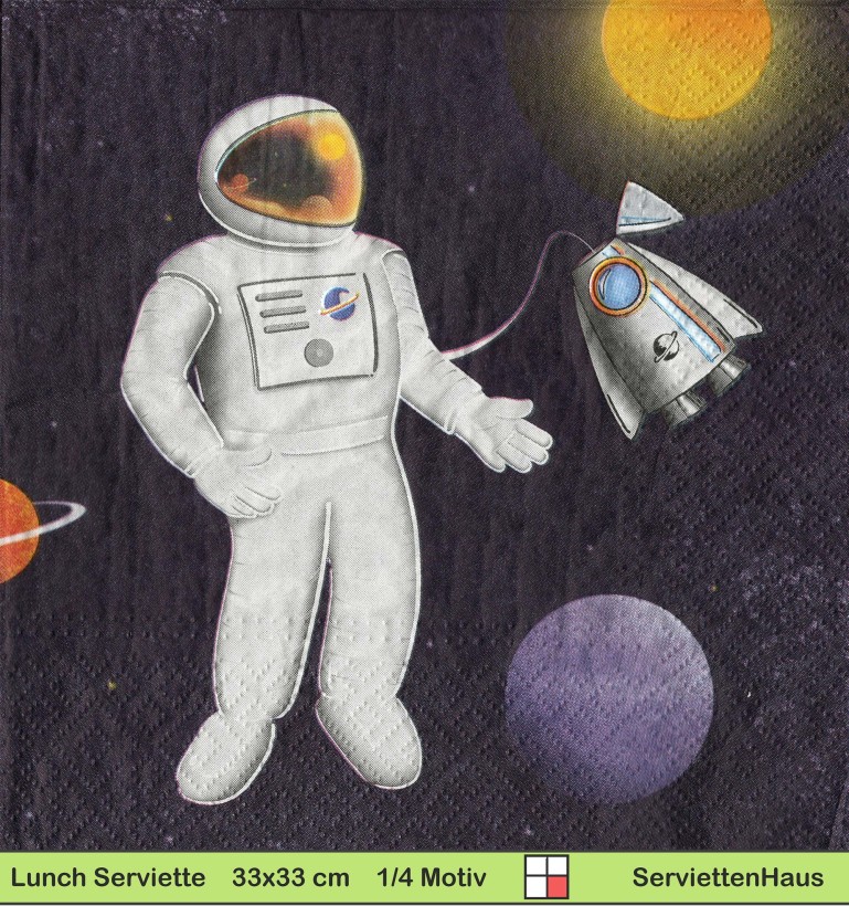 Astronaut mit Rakete und Alien - 1 Lunch Serviette - Halbes Motiv