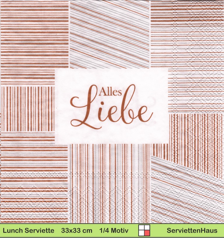 Alles Liebe mit beigen Streifen - 1 Lunch Serviette