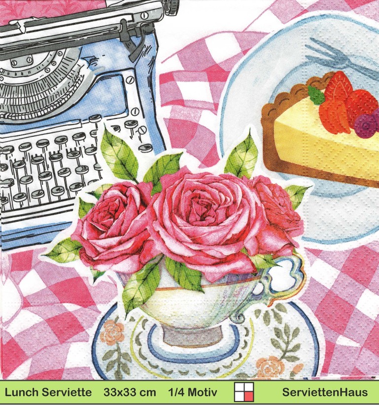 Schreibmaschine Kuchen Rosen in Tasse - 1 Lunch Serviette