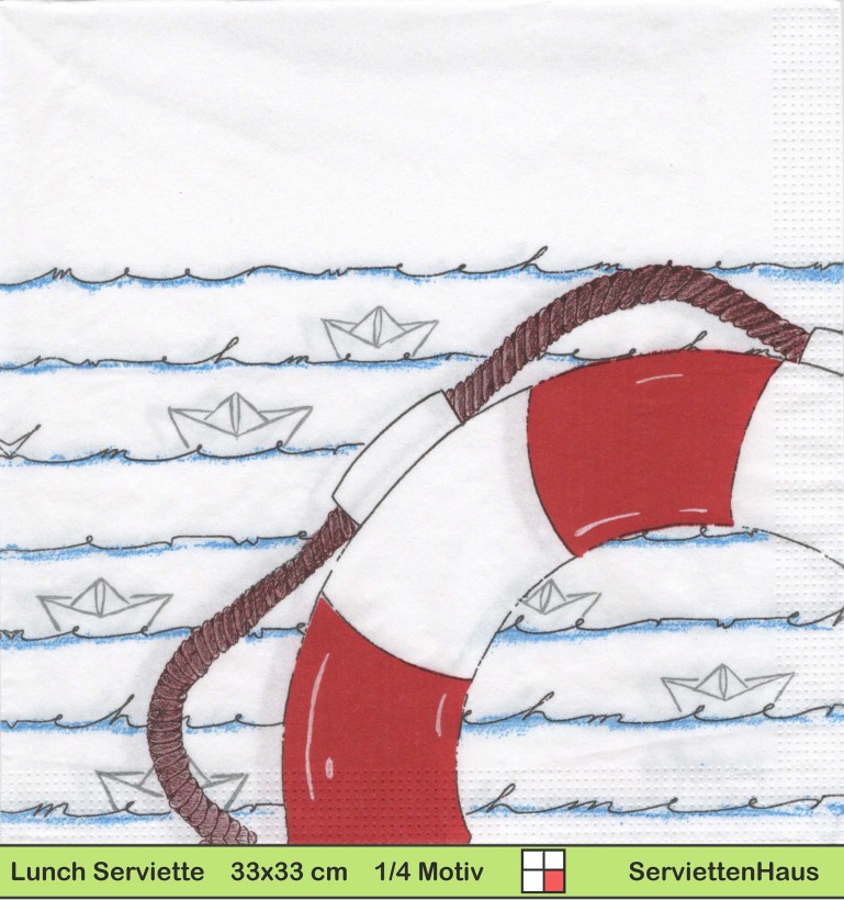 Meerweh kleine Papierboote mit Rettungsring - 1 Lunch Serviette